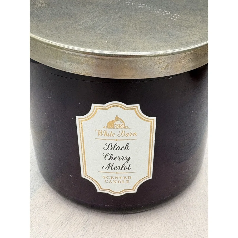 BBW candle & Holder White Barn Black Cherry Merlot‎ Wick Scented - Picture 6 of 15
